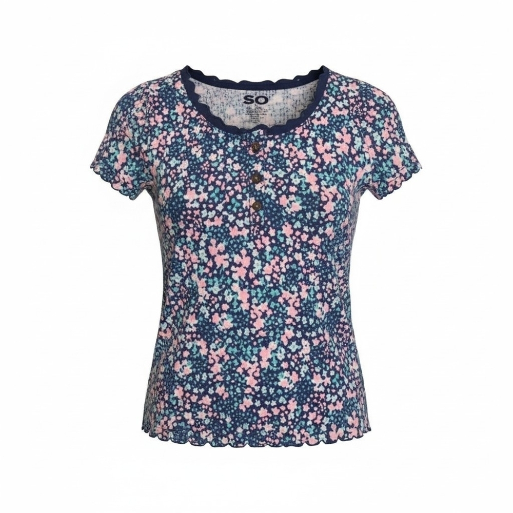SO Girls Cute And Adorable Floral Top - Navy and Pink EUC Size 7